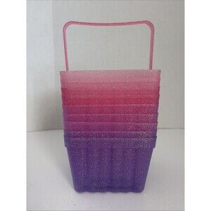 Square Pastel Pink And Purple with Glitter Finish Pails with Handles Lot Of 9